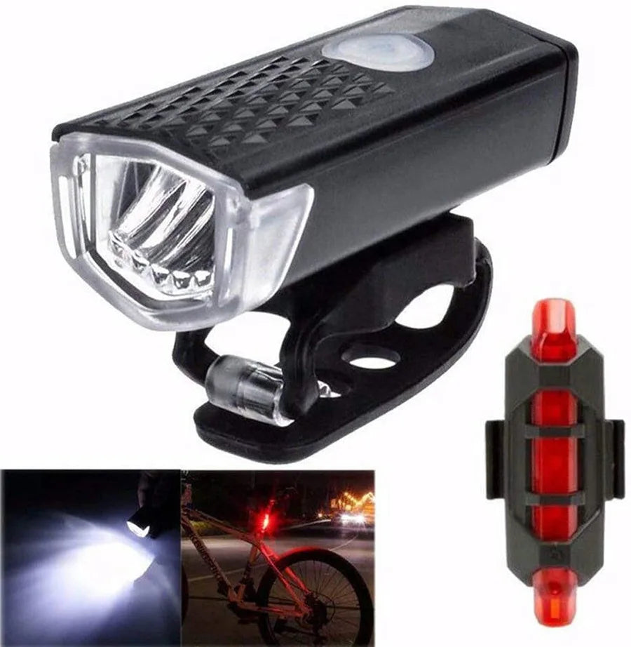 USB Rechargeable LED Bike Headlight & Taillight Set