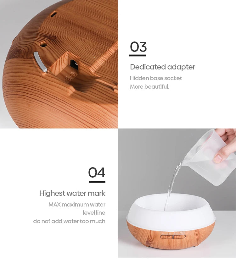 500ml Wood-Grain Ultrasonic Diffuser & Humidifier with Remote and 7-Color LED
