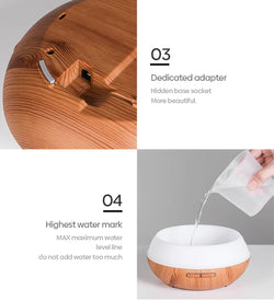 500ml Wood-Grain Ultrasonic Diffuser & Humidifier with Remote and 7-Color LED
