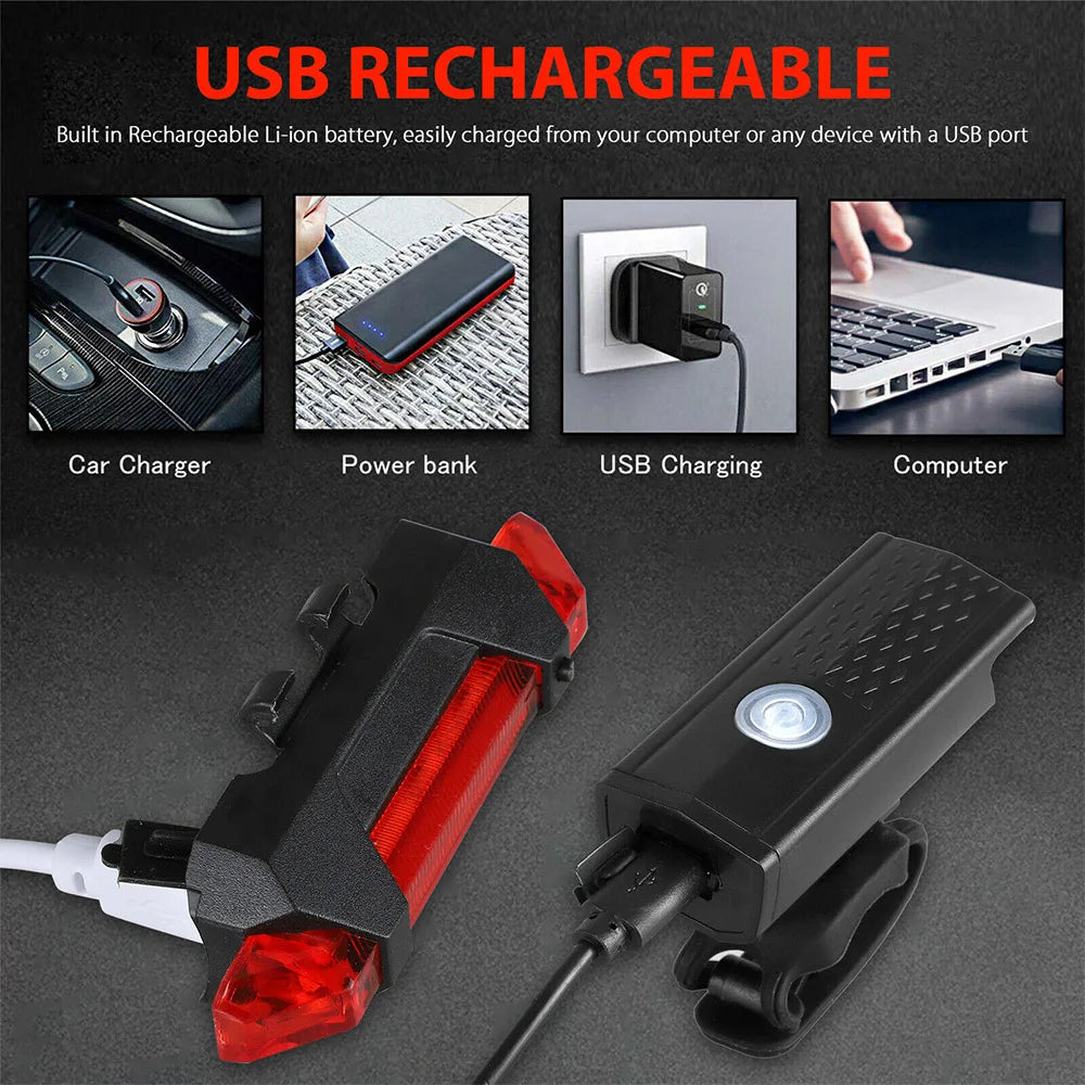 USB Rechargeable LED Bike Headlight & Taillight Set