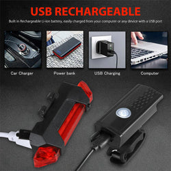 USB Rechargeable LED Bike Headlight & Taillight Set