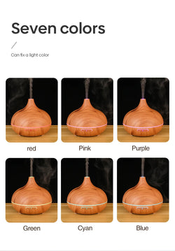 500ml Wood-Grain Ultrasonic Diffuser & Humidifier with Remote and 7-Color LED