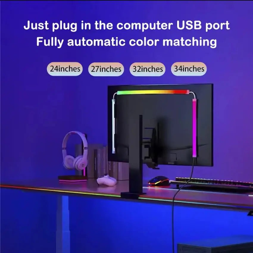 RGBIC LED Monitor Backlight, USB + App & Music Sync (24–34