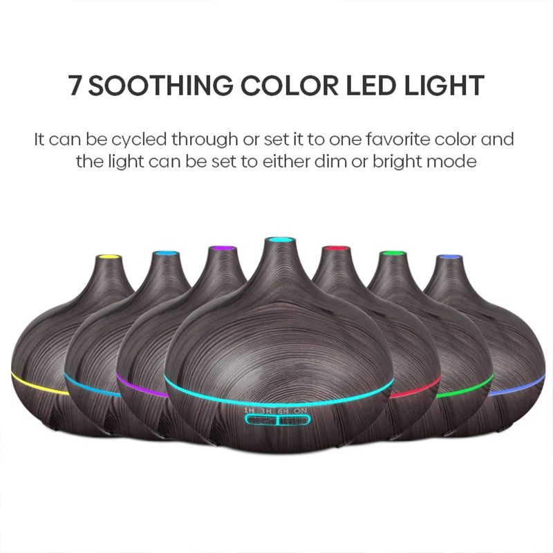 500ml Wood-Grain Ultrasonic Diffuser & Humidifier with Remote and 7-Color LED