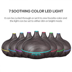 500ml Wood-Grain Ultrasonic Diffuser & Humidifier with Remote and 7-Color LED