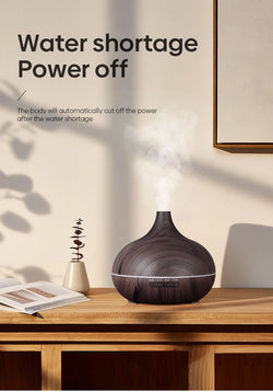 500ml Wood-Grain Ultrasonic Diffuser & Humidifier with Remote and 7-Color LED