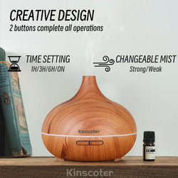 500ml Wood-Grain Ultrasonic Diffuser & Humidifier with Remote and 7-Color LED
