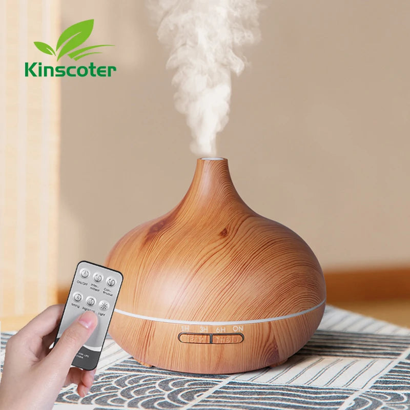 500ml Wood-Grain Ultrasonic Diffuser & Humidifier with Remote and 7-Color LED