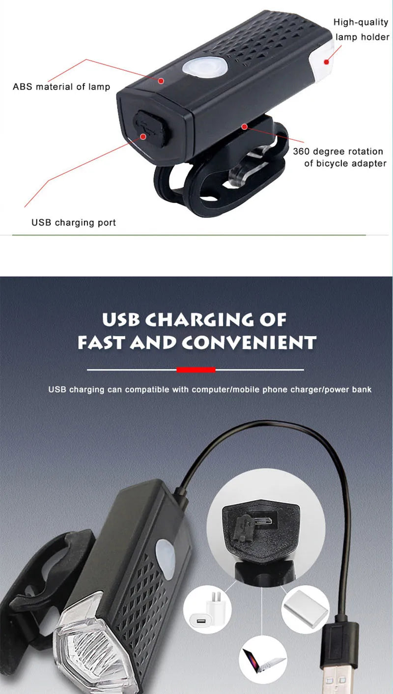 USB Rechargeable LED Bike Headlight & Taillight Set