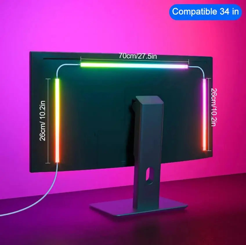 RGBIC LED Monitor Backlight, USB + App & Music Sync (24–34