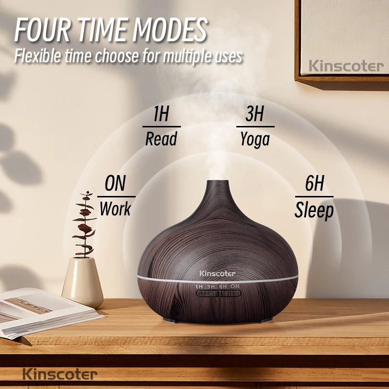 500ml Wood-Grain Ultrasonic Diffuser & Humidifier with Remote and 7-Color LED