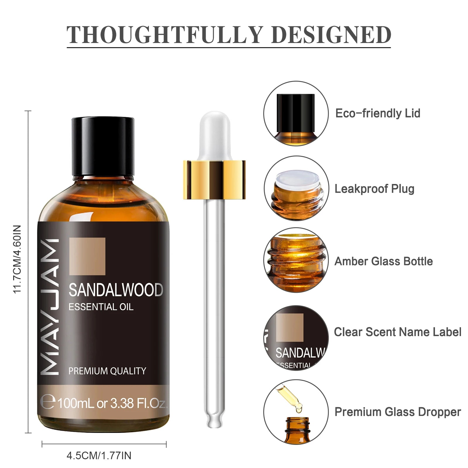 MAYJAM 100ml Essential Oil with Dropper (Sandalwood, Lavender, Eucalyptus, Vanilla)