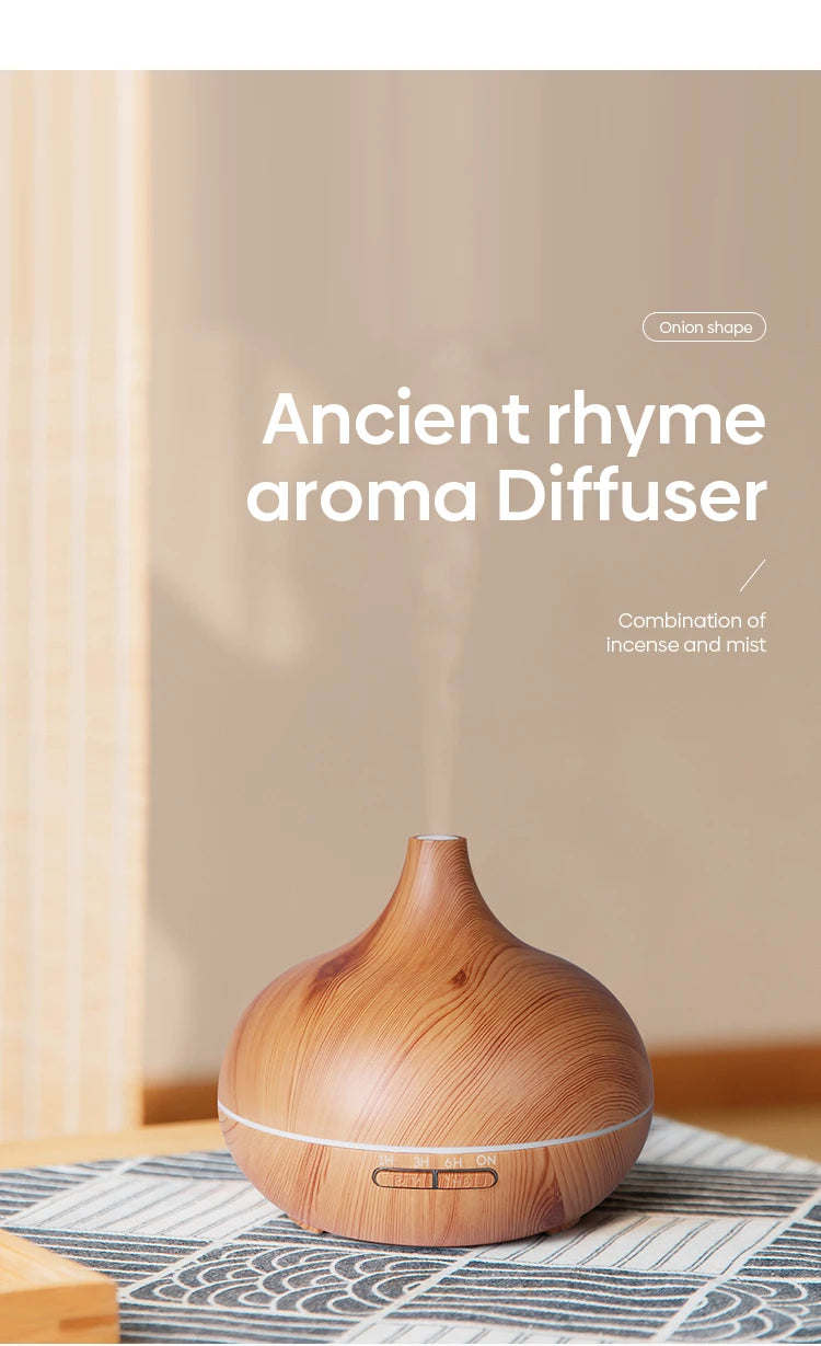 500ml Wood-Grain Ultrasonic Diffuser & Humidifier with Remote and 7-Color LED