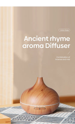 500ml Wood-Grain Ultrasonic Diffuser & Humidifier with Remote and 7-Color LED