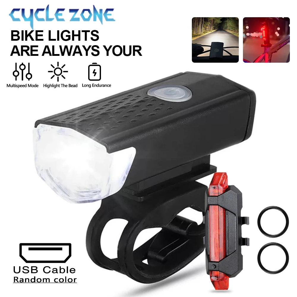 USB Rechargeable LED Bike Headlight & Taillight Set