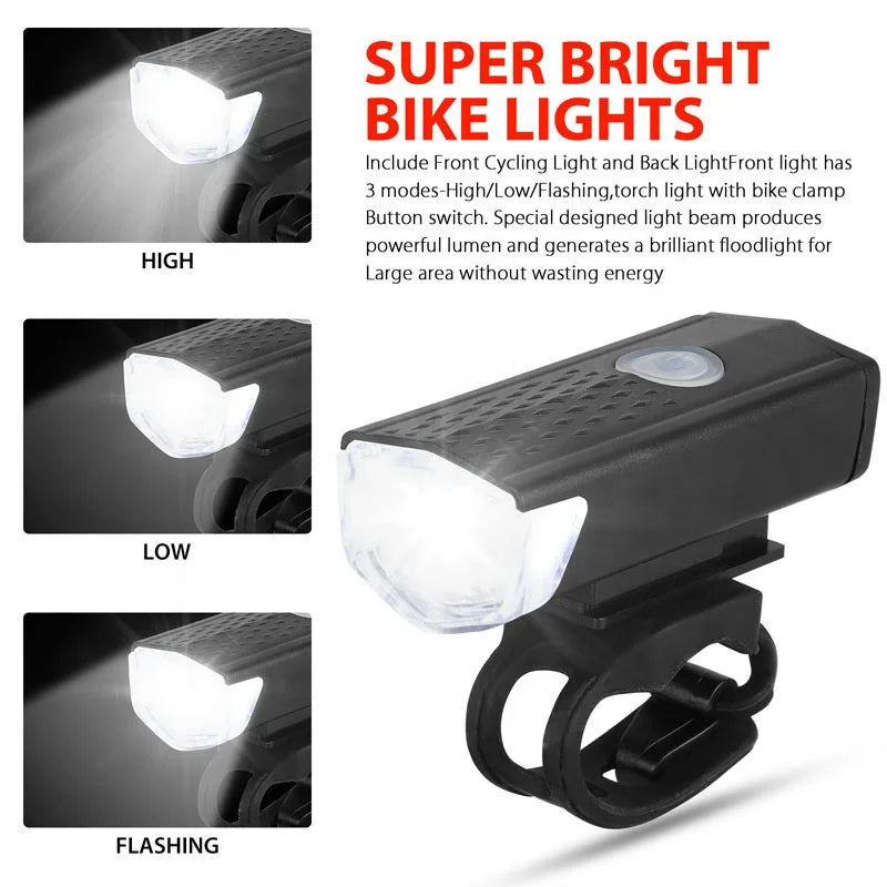 USB Rechargeable LED Bike Headlight & Taillight Set