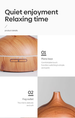 500ml Wood-Grain Ultrasonic Diffuser & Humidifier with Remote and 7-Color LED